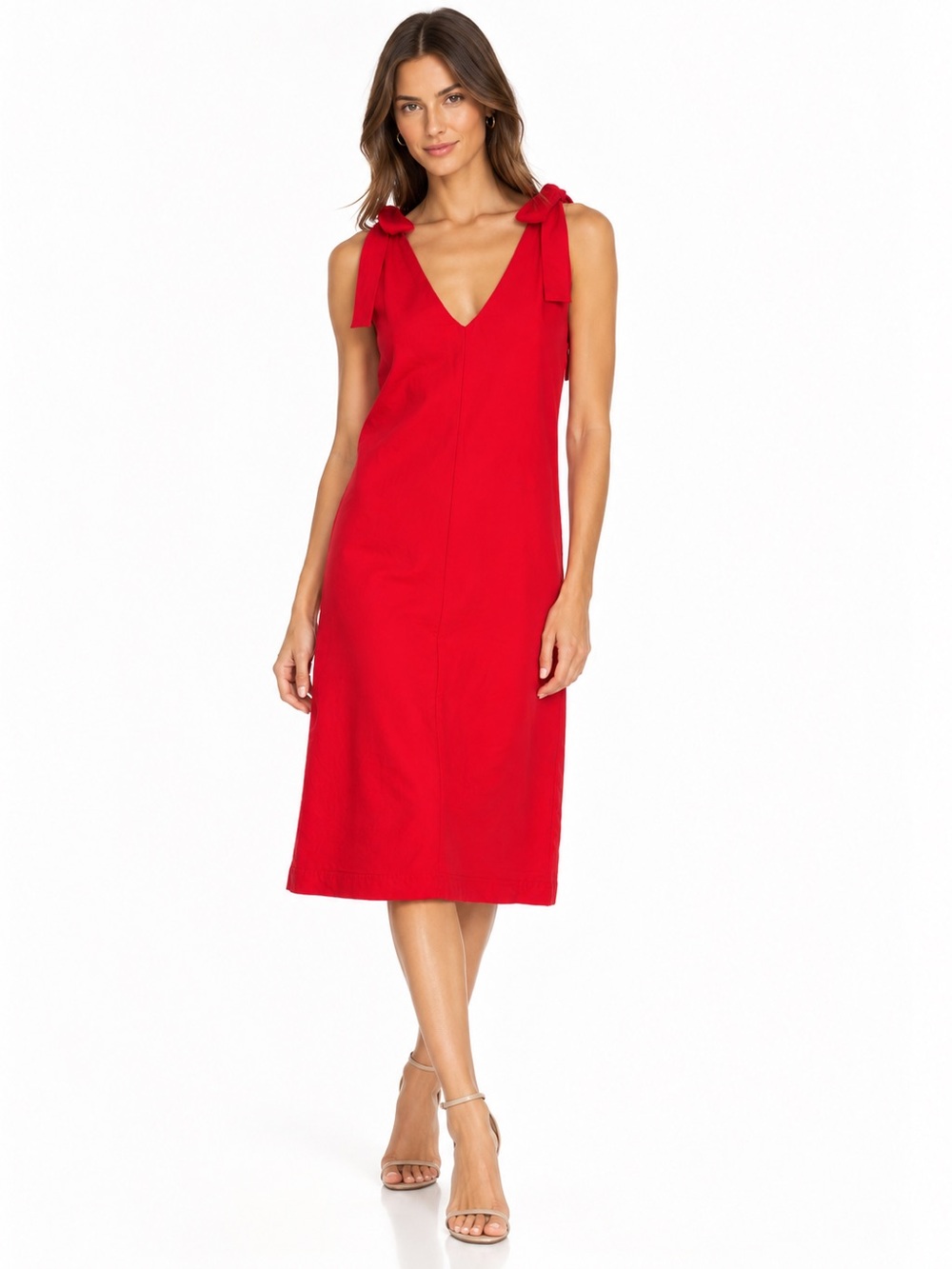 House of Lancry Red Tie Shoulder V-Neck Shift Dress Size M